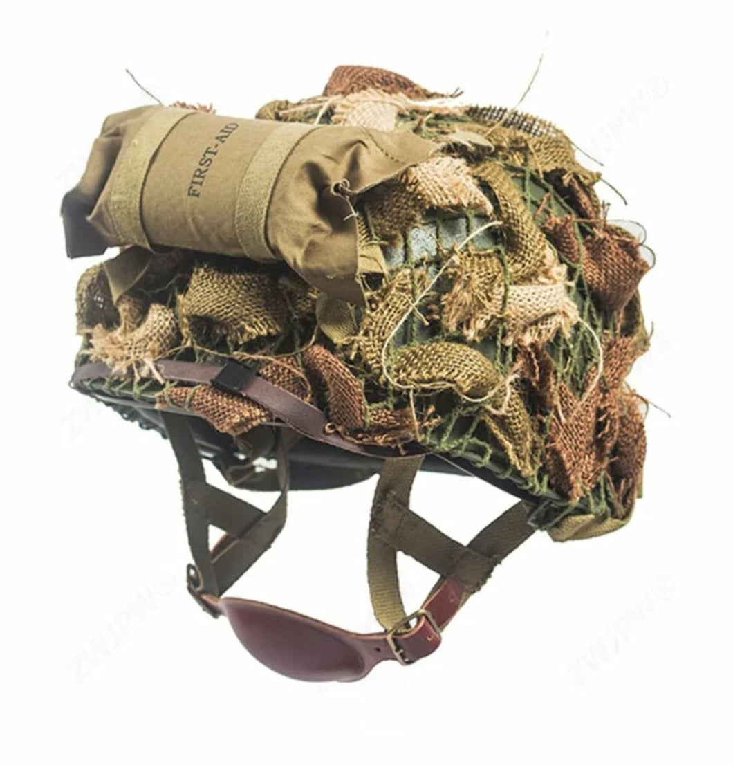 WW2 Riproduzione Elmetto USA Paracadutista Con  Accessori Kit Medico Rete Mimetismo U.S. ARMY